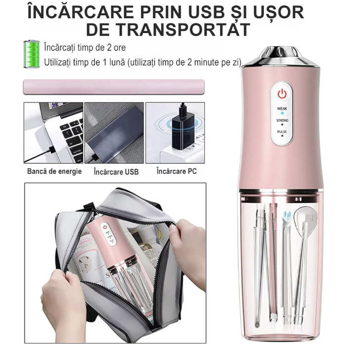 SET PROMO 1+1 Irigator bucal electric + Dispozitiv electric pentru indepartarea depunerilor de tartru