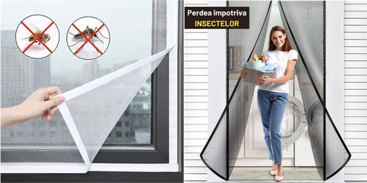 Pachet impotriva insectelor: 2 x plasa pentru fereastra + perdea usa