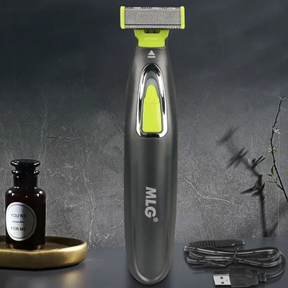 Trimmer facial electric MLG LT-187, fara fir, incarcare USB, cap pivotant, 3 piepteni deistantieri, negru cu verde