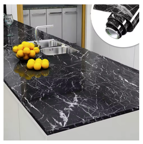 Set 2 X Autocolant Marmura NEGRU CU ALB 60 x 200 Autoadeziv Rezistent pentru Mobila