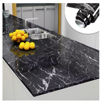 Set 4 X Autocolant Marmura NEGRU CU ALB 60 x 200 Autoadeziv Rezistent pentru Mobila