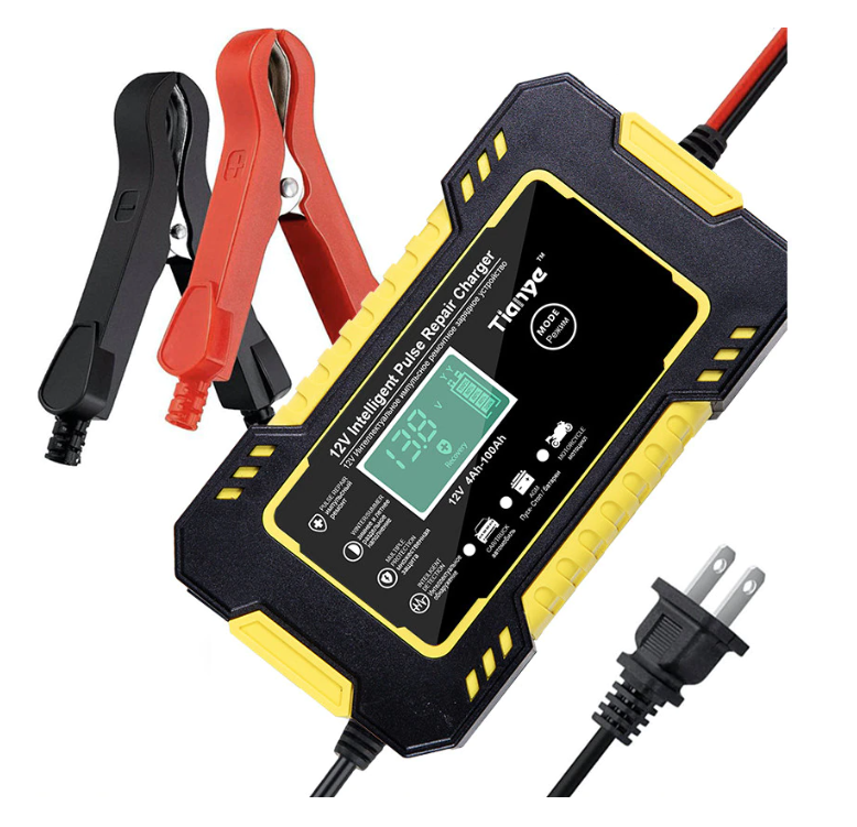 Redresor acumulatori 12V6Amax 4-100Ah, RJTianye,motocicleta - masina, Cu afisaj, Recunoasterea inteligenta a modului de iarna si vara, Incarcarea impulsurilor repara bateria, Identificati inteligent capacitatea ramasa a bateriei