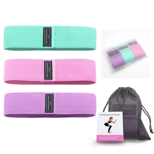 SET 3 BENZI ELASTICE DIN MATERIAL, 3 NIVELURI DE REZISTENTA, SACULET INCLUS