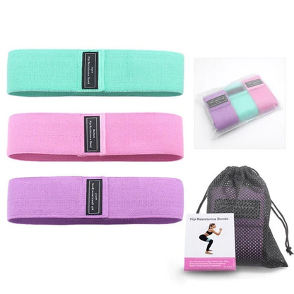 SET 3 BENZI ELASTICE DIN MATERIAL, 3 NIVELURI DE REZISTENTA, SACULET INCLUS