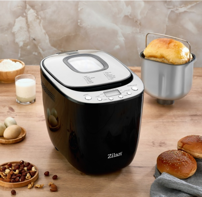 Masina de facut paine Zilan Negru, putere 550W, ecran digital, coacere ajustabila