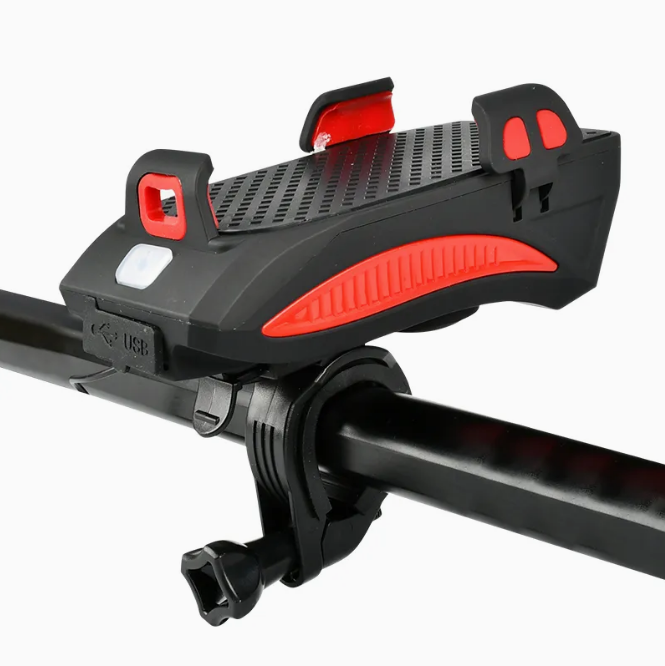 Lanterna pentru bicicleta 4 in 1, Powebank, Suport telefon si Sonerie