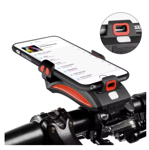 Lanterna pentru bicicleta 4 in 1, Powebank, Suport telefon si Sonerie