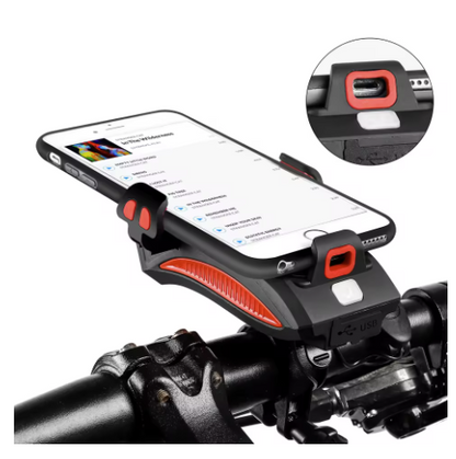 Lanterna pentru bicicleta 4 in 1, Powebank, Suport telefon si Sonerie