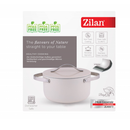 Oala Zilan ZLN0873 din 5 straturi de material, 24 cm diametru, capacitate 5.2l, manere nituite din otel inoxidabil