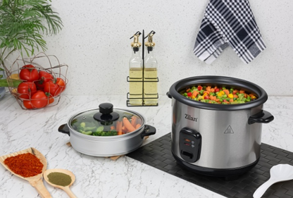 Aparat de gatit Zilan 2 in 1 pentru gatit orez si alimente la abur, capacitate 1.5L, 500W, sistem anti-alunecare