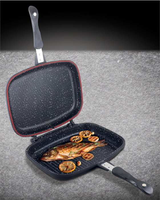 Tigaie grill dubla dreptunghiulara, aluminiu, 32x24x7.5 cm