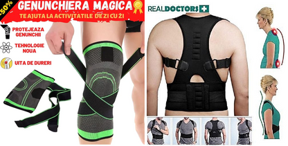 SET PROMO 1+1 CORSET MAGNETIC PENTRU CORECTAREA POZITIEI SPATELUI + Genunchiera elastica ajustabila, Orteza genunchi cu bretele elastice, bandaj pentru genunchi cu compresie respirabila