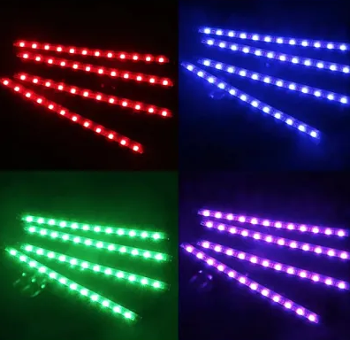 Set 4 benzi 18 LED cu lumina ambientale pentru auto si telecomanda RGB