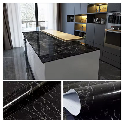 Set 4 X Autocolant Marmura NEGRU CU ALB 60 x 200 Autoadeziv Rezistent pentru Mobila
