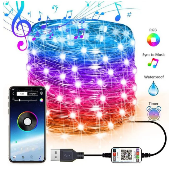 Instalatie luminoasa inteligenta bluetooth 4.0 control din aplicatie conectare prin USB 8 metri multicolora