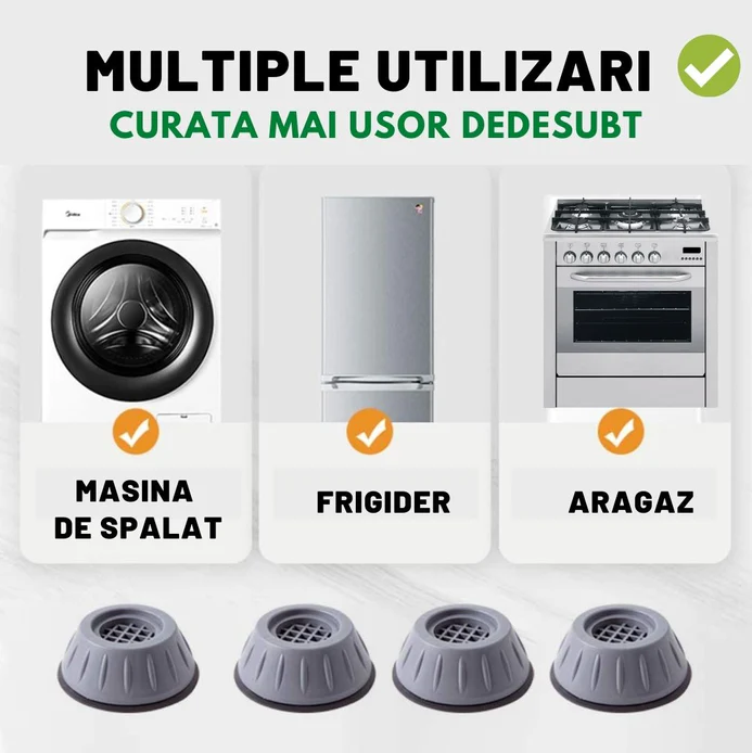 SET DE 4 PIESE SUPORT ANTI-ZGOMOT ȘI ANTIDERAPANTE PENTRU MAȘINA DE SPĂLAT