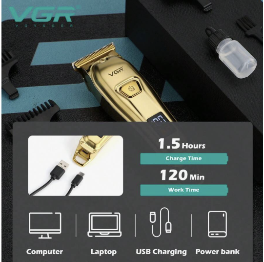 APARAT DE TUNS FARA FIR, VGR V-965 Lama T de Precizie, LED, Turbo, USB-C, 120 min Autonomie – Auriu