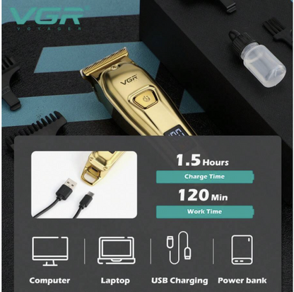APARAT DE TUNS FARA FIR, VGR V-965 Lama T de Precizie, LED, Turbo, USB-C, 120 min Autonomie – Auriu