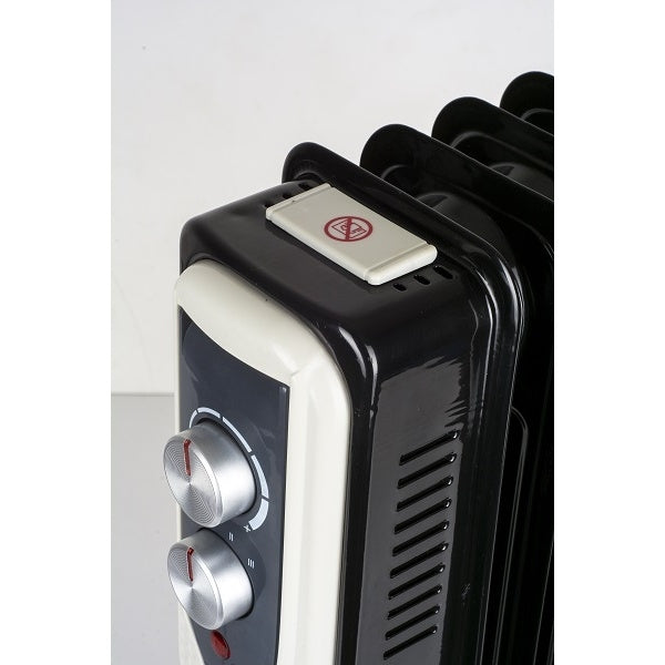 Calorifer electric,Negru 2000 W, 9 elementi, 3 trepte de putere, Termostat reglabil, Protectie supra-incalzire, Indicator luminos