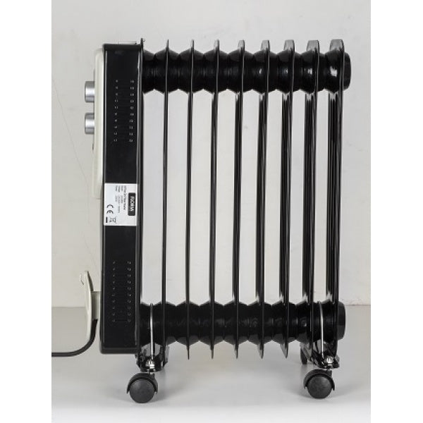 Calorifer electric,Negru 2000 W, 9 elementi, 3 trepte de putere, Termostat reglabil, Protectie supra-incalzire, Indicator luminos