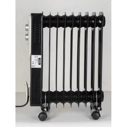 Calorifer electric,Negru 2000 W, 9 elementi, 3 trepte de putere, Termostat reglabil, Protectie supra-incalzire, Indicator luminos