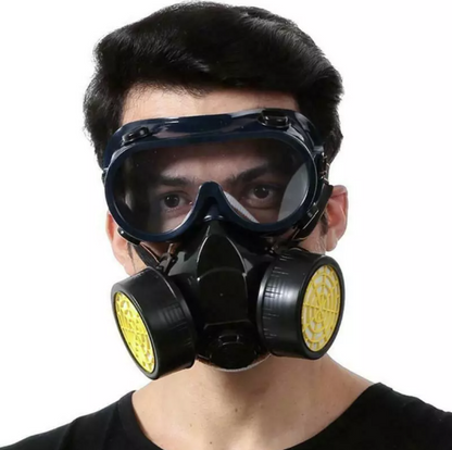 Set ochelari si masca de protectie cu 2 filtre de carbon activ, pentru protectie vapori, vopsea sau praf