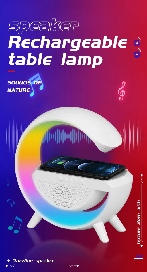STATIE INCARCARE WIRELESS 3 IN 1 CU LAMPA RGB SI BOXA BLUETOOTH