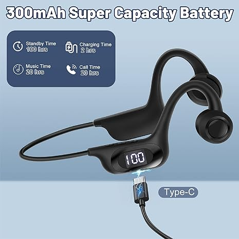 Casti cu Conductie Osoasa, Wireless, Ideale pentru Sport, Fitness, Alergare, Inot, Rezistente la Apa, Cu Microfon, Pliabile, Bluetooth 5.3, Incarcare USB