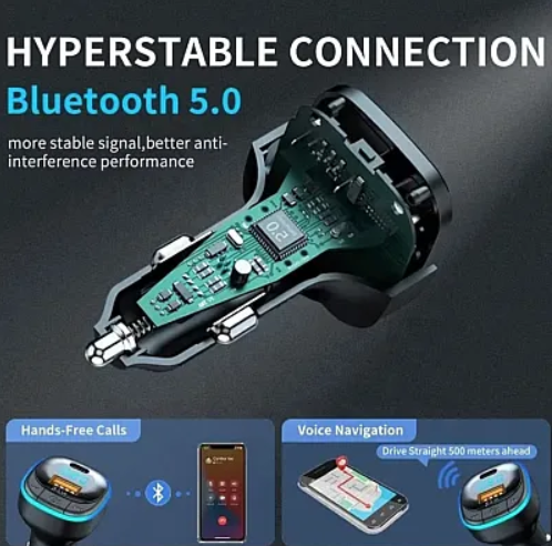 Modulator FM C33 Radio functie Bluetooth Led Multicolor USB A USB C Negru