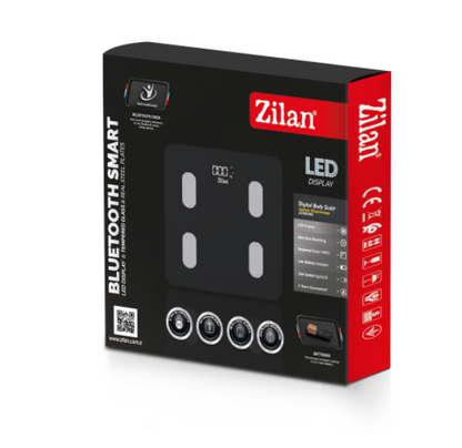 Cantar corporal Zilan ZLN din sticla securizata, capacitate 3-180kg, Aplicatie OKOK, Display LED