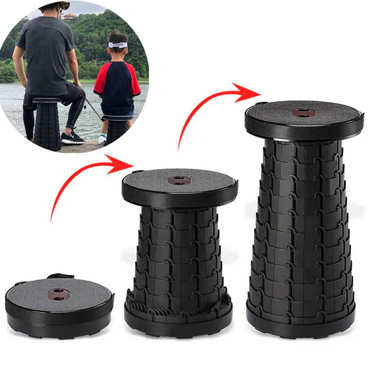Scaun rotund portabil, retractabil, taburet extensibil cu pliere telescopica pentru camping