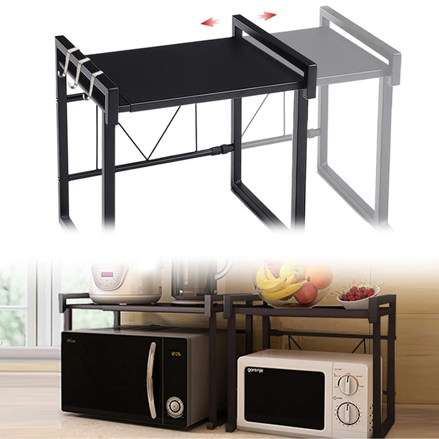Raft metalic cuptor cu microunde etajera ajustabila Metal 4 Carlige