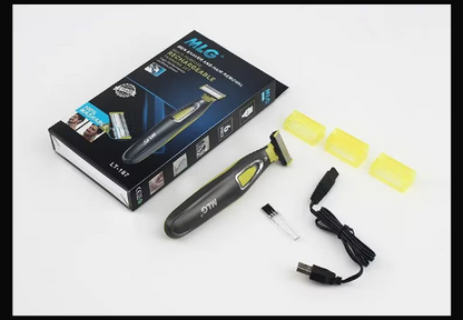 Trimmer facial electric MLG LT-187, fara fir, incarcare USB, cap pivotant, 3 piepteni deistantieri, negru cu verde