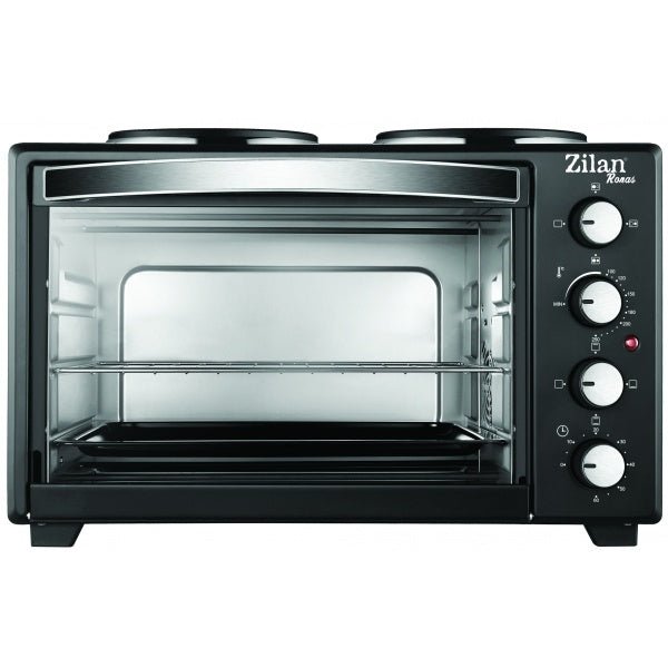 Cuptor electric cu plita Zilan ZLN-2935, Negru capacitate mare 45 Litri, 1600W, Timer, Gratar, Tava inclusa