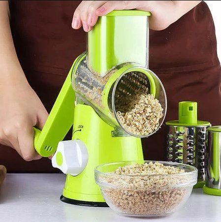 SET Razatoare manuala pentru legume Tabletop Drum Grater, 3 lame interschimbabile + Aparat Dolmer pentru rulat sarmale si rulouri de carne