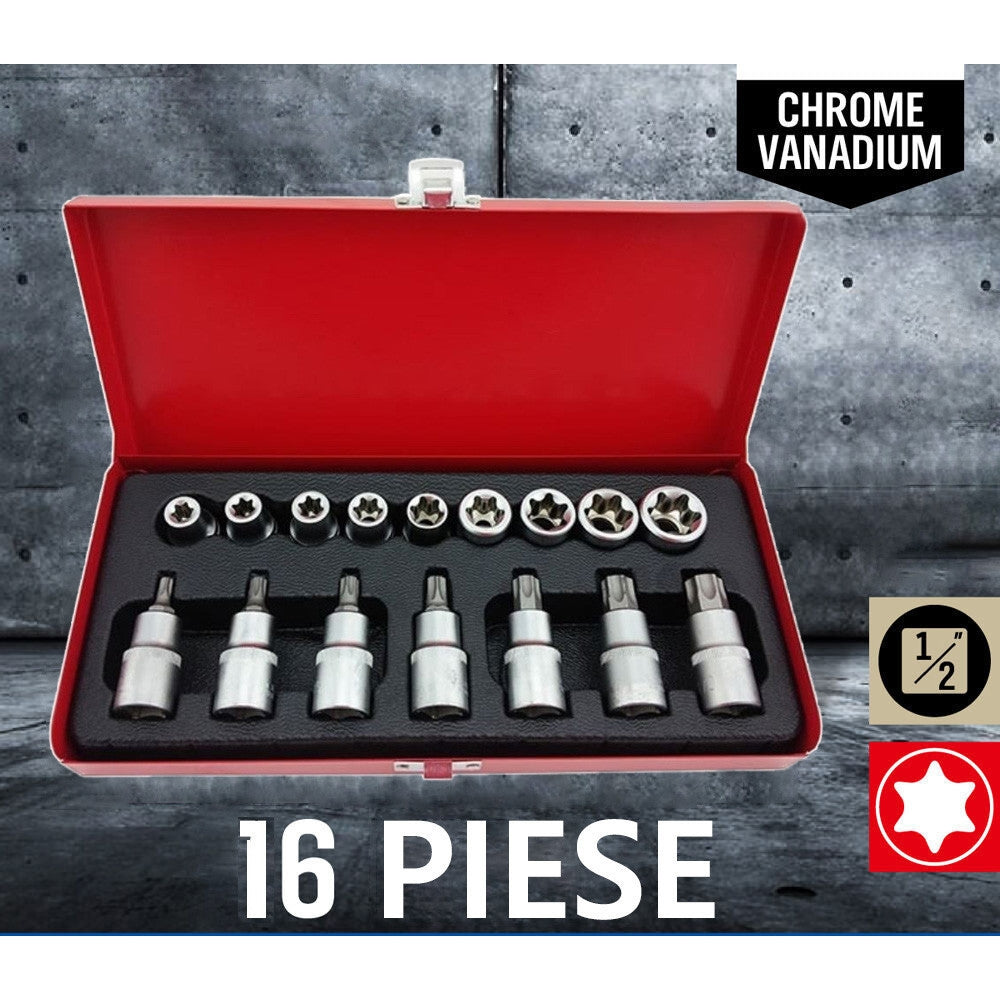 TRUSA CHEI TUBULARE TORX SI CAPETE BITI TORX 16 PIESE