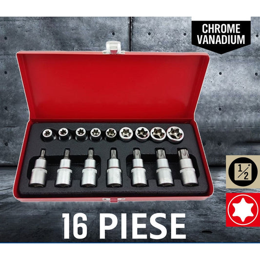 TRUSA CHEI TUBULARE TORX SI CAPETE BITI TORX 16 PIESE