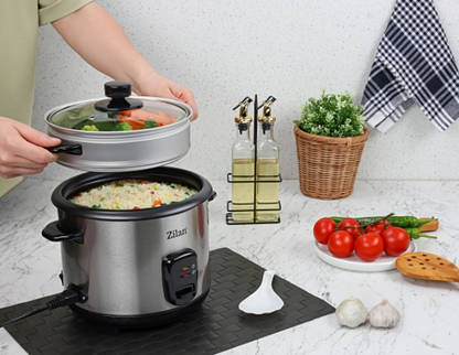 Aparat de gatit Zilan 2 in 1 pentru gatit orez si alimente la abur, capacitate 1.5L, 500W, sistem anti-alunecare