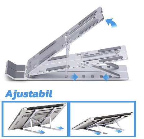 Suport Aluminiu Pliabil  Laptop ,6 Trepte, Design Special Disipare Caldura, Multifunctional, Ajustabil, Ventilare Notebook, Tableta, Telefon, Compact, 8-15,6 Inch, Gri