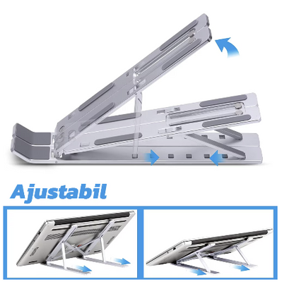 Suport Aluminiu Pliabil  Laptop ,6 Trepte, Design Special Disipare Caldura, Multifunctional, Ajustabil, Ventilare Notebook, Tableta, Telefon, Compact, 8-15,6 Inch, Gri