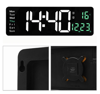 Ceas Digital de Perete RD AB6626 afisaj ALB Functie de Termometru Calendar Temporizator Alarma Dubla