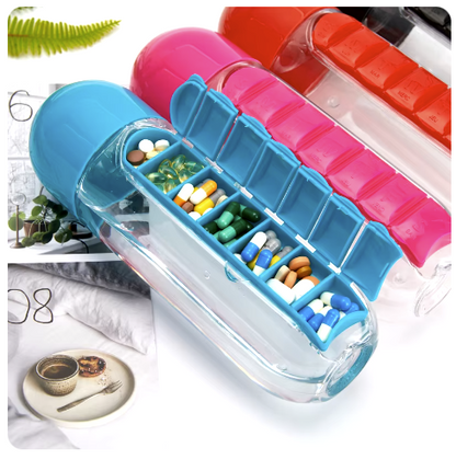 Sticla de apa cu organizator de pastile 600 ml