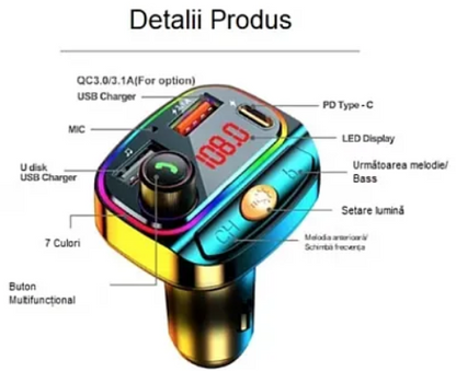 Modulator FM C15 Mp3 player functie Bluetooth 5 2USB TypeC Handsfree