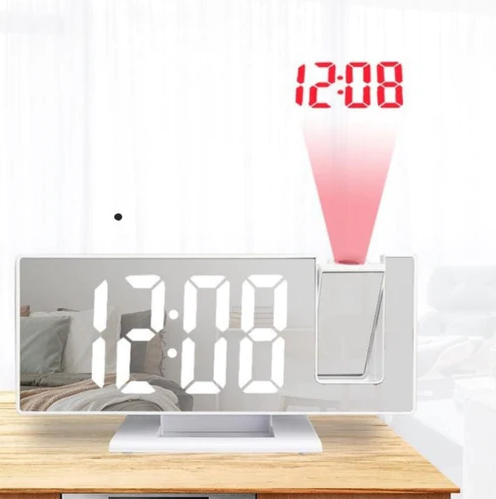 Ceas De Masa Tip Oglinda, Ecran LED Cu Proiectie 3D, Afisare Temperatura, Alarma