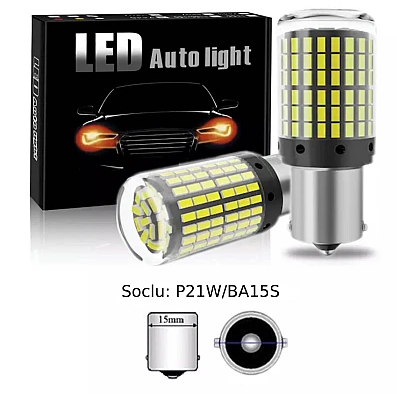 Set 2 Becuri LED Canbus 1156 Pozitie Galben BA15S P21W 144 LED-uri