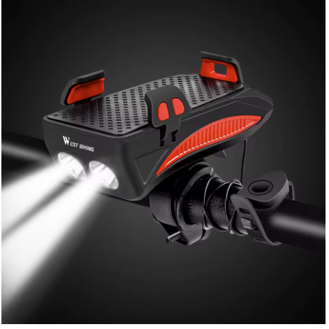 Lanterna pentru bicicleta 4 in 1, Powebank, Suport telefon si Sonerie