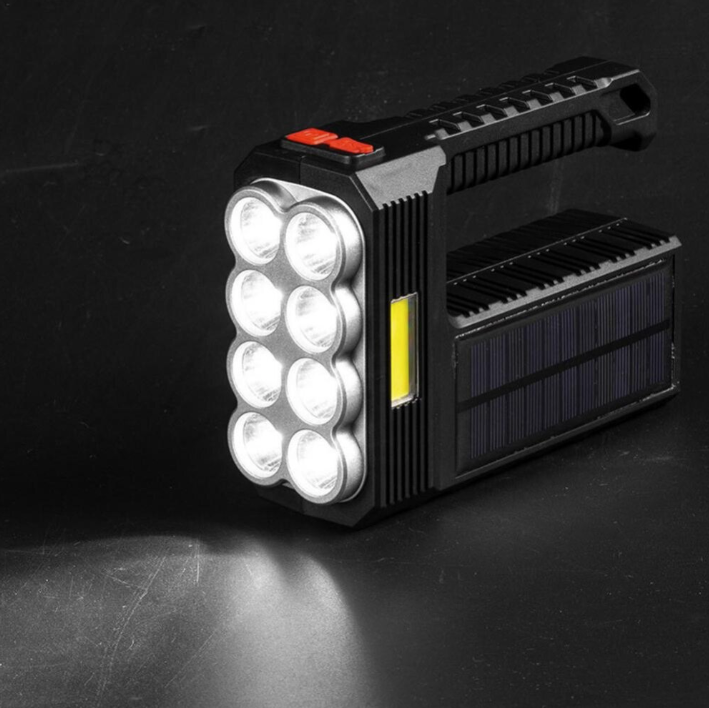 Lanterna de mana, cu incarcare solara si USB, 8 LED-uri, rezistenta la apa