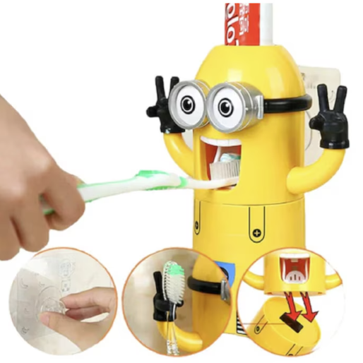 Dozator Minions pasta de dinti, cu suport integrat pentru periute