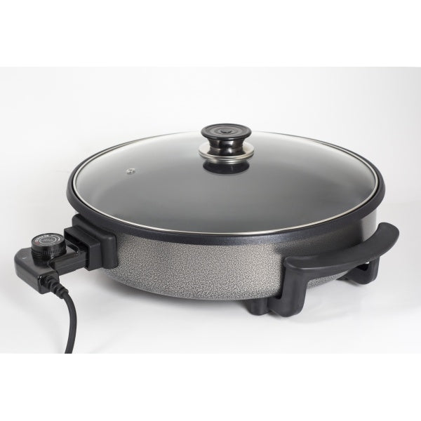 Tigaie electrica rotunda ZILAN ZLN-7870, pizza grill, diametru 38 cm, 1500 W, capac sticla, material non stick