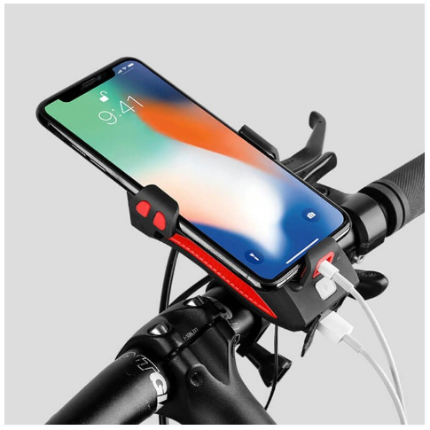 Lanterna pentru bicicleta 4 in 1, Powebank, Suport telefon si Sonerie